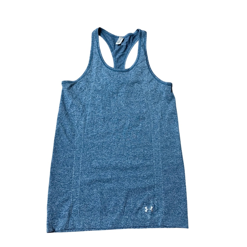 Under Armour HeatGear Racerback Tank Top Blue Heathered Fitted Small